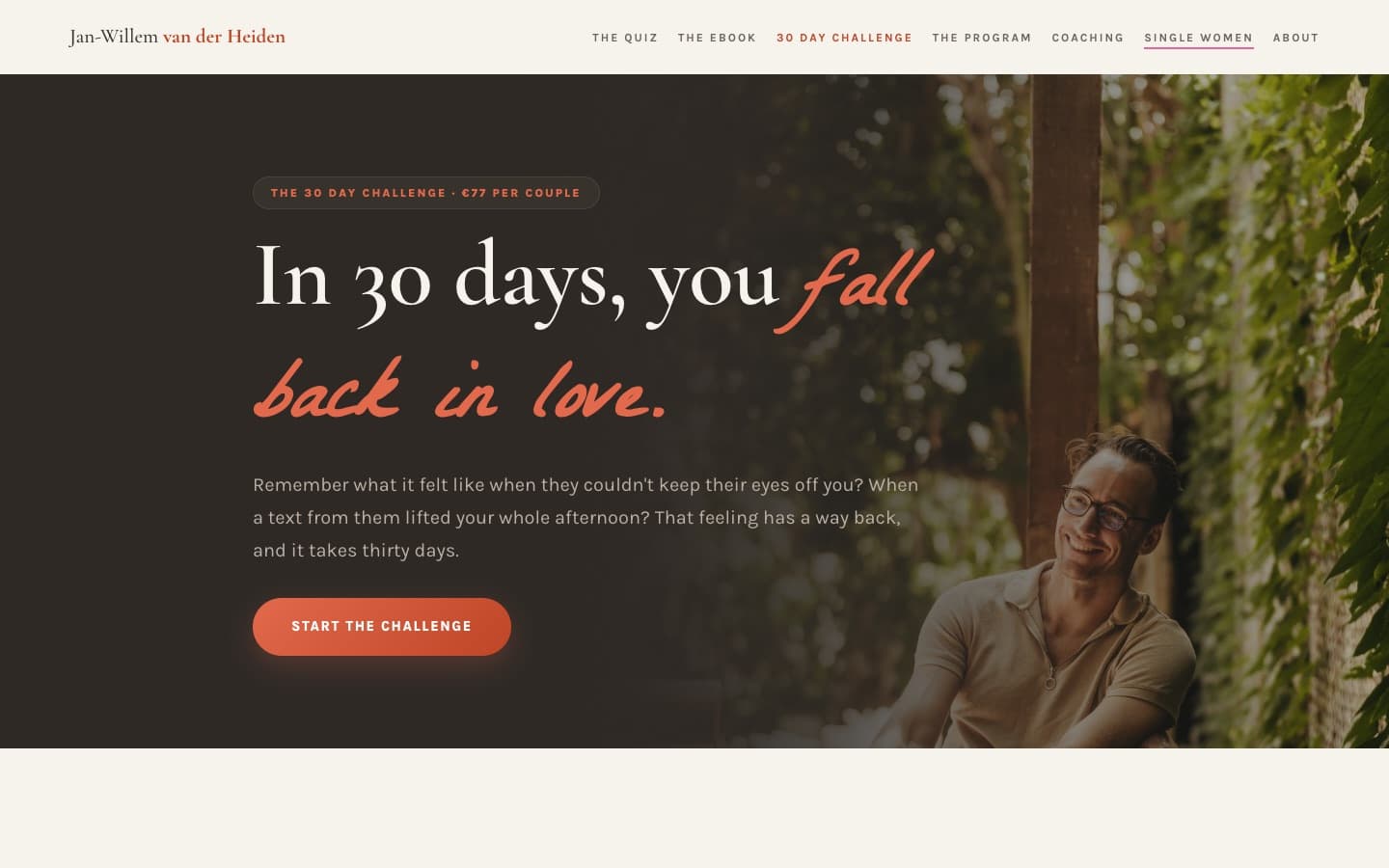 The 30 Day Challenge page: In 30 days, you fall back in love.