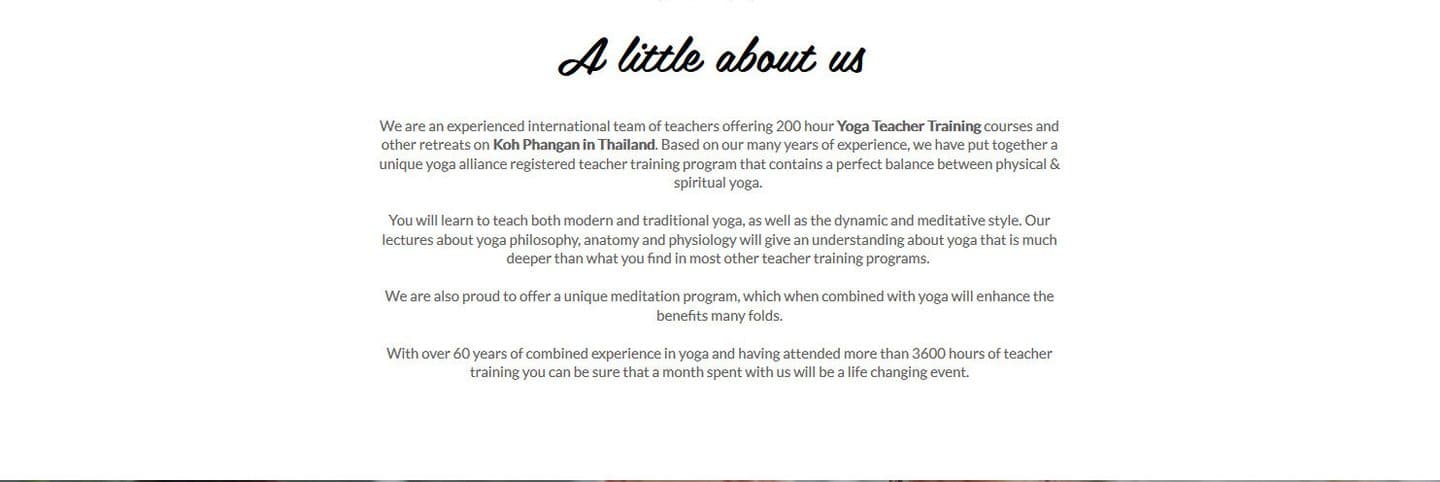 A little about us: the One Yoga logo and a short introduction to the school and its teachers.
