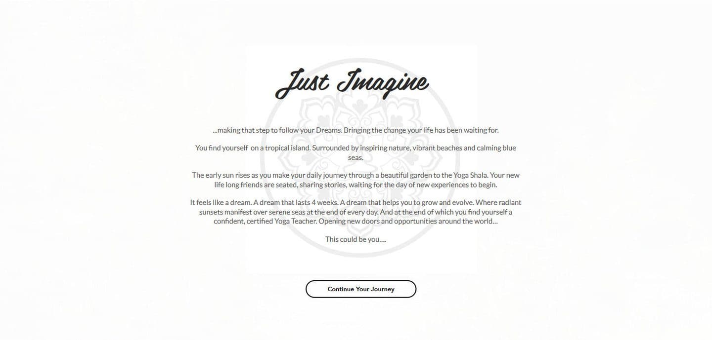 Just imagine: a few lines describing a day at the training, with a Continue your journey button.